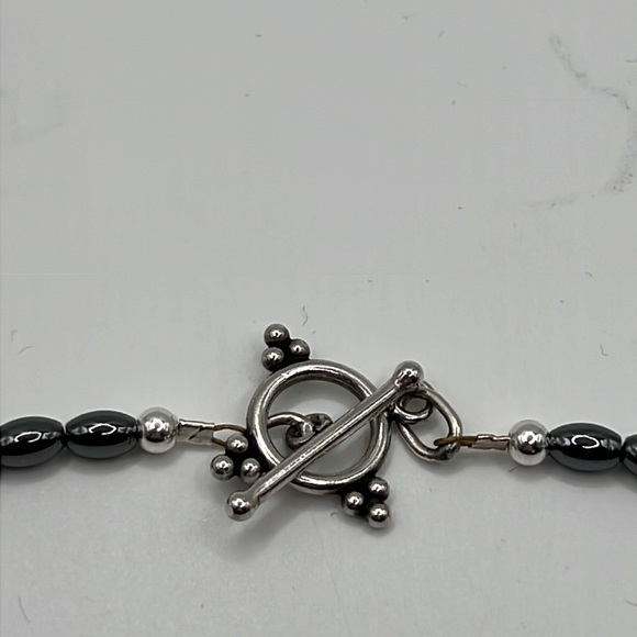 LABRADORITE, PEARL, HEMATITE, AND STERLING SILVER NECKLACE 17.75” - Picture 4 of 13